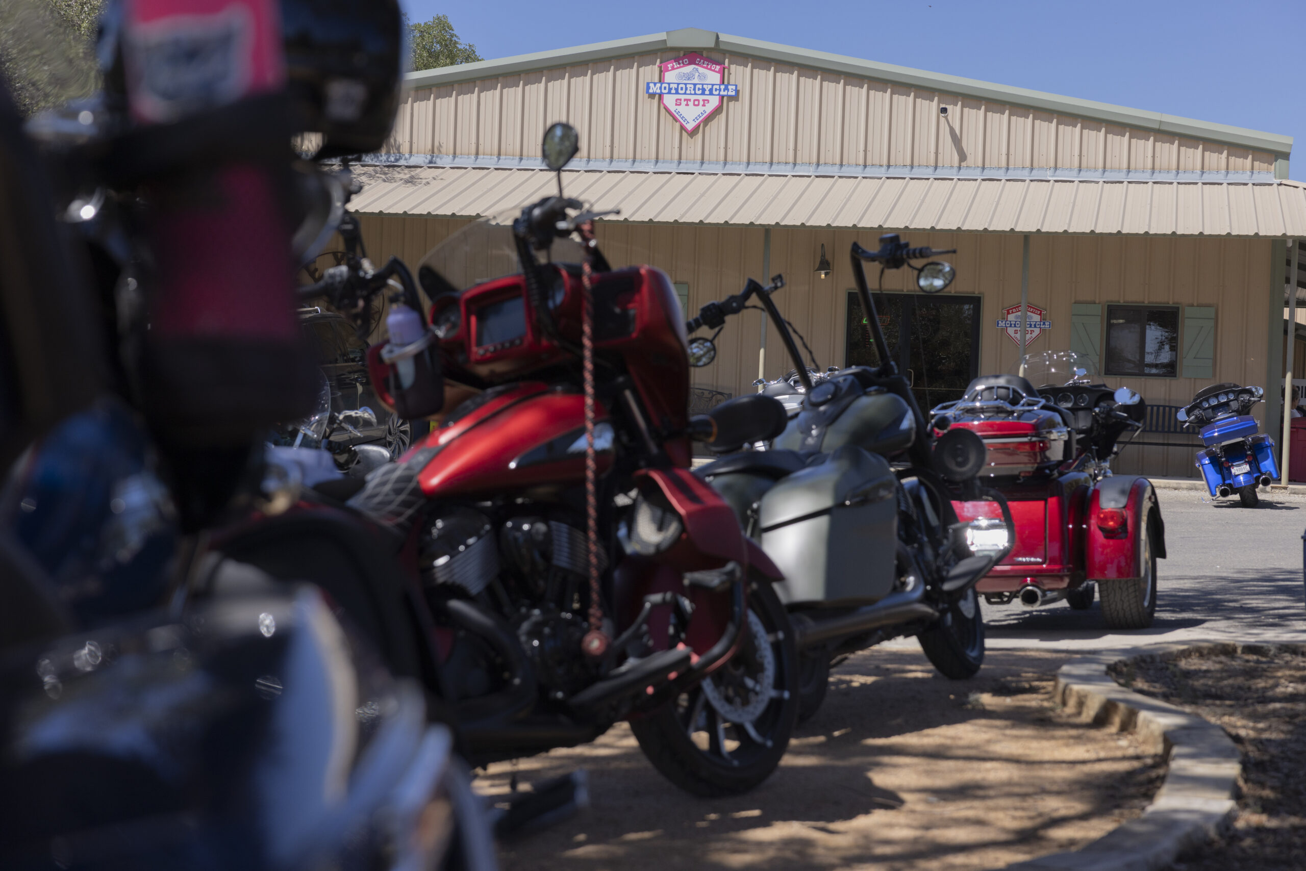 Frio Canyon Motorcycle Stop Bent Rim Grill - Leakey TX - Rumble on the River